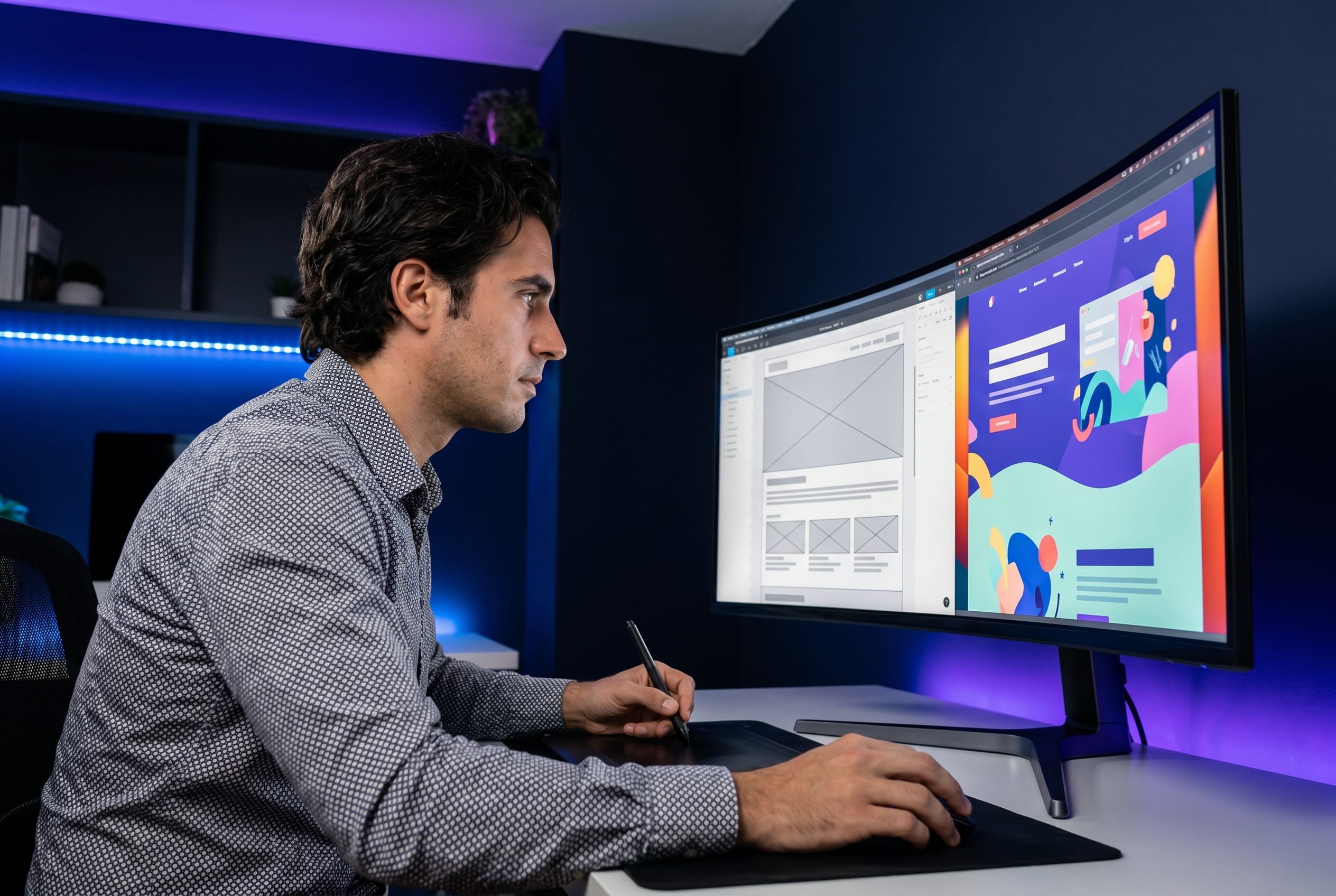 Diseñador trabajando un diseño web profesional a medida