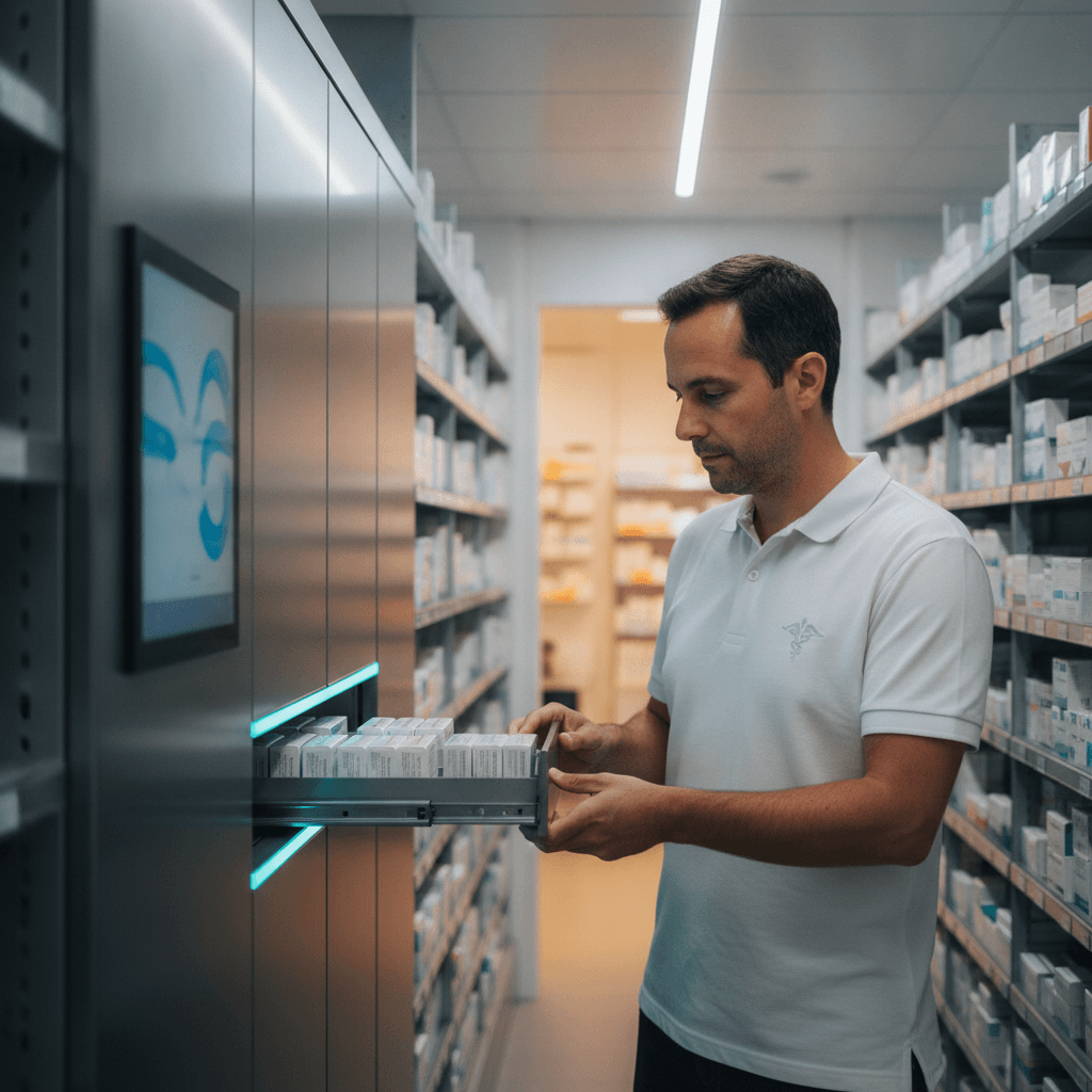 Panel de control de gestión de stock y caducidades automatizado en una farmacia