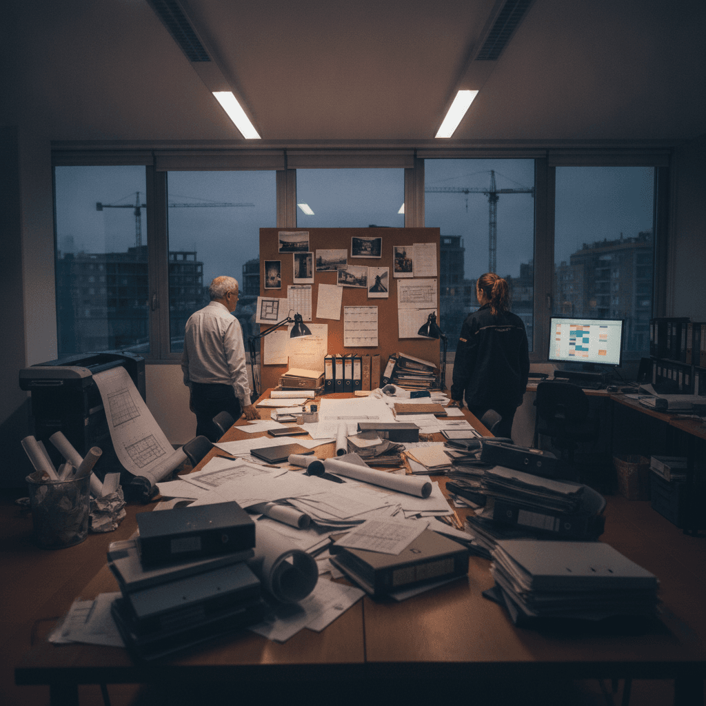 Equipo de arquitectura organizando documentación de un proyecto con ayuda de ia
